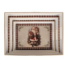 Clayre & Eef – Sada tří dekorativních plastových podnosů SANTA CLAUS