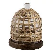 Skleněný poklop s opletem a dřevěnou podstavou Ø 18*22 cm