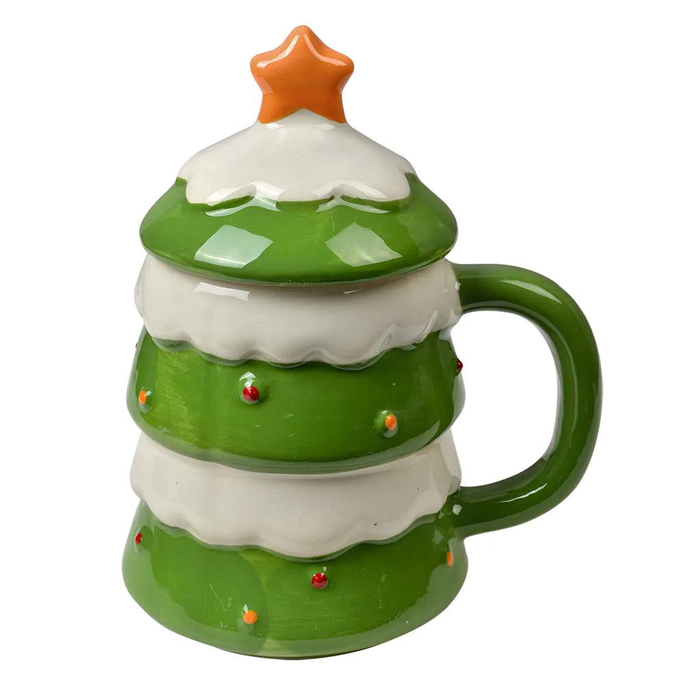 Keramický hrnek s víčkem CHRISTMAS TREE 13x9x16 cm / 350 ml