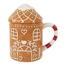 Keramický hrnek s víčkem GINGERBREAD HOUSE 14x10x15 cm / 450 ml