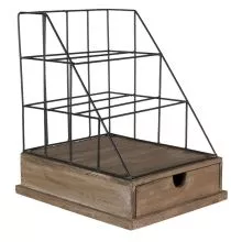 Kovový stojánek na dopisy s dřevěným šuplíkem 26*32*36 cm