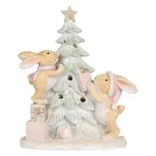 Dekorativní figurka králíků u vánočního stromku s LED osvětlením LED 14x8x16 cm