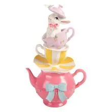 Dekorativní konvice se šálky a králíčkem 16x13x26 cm