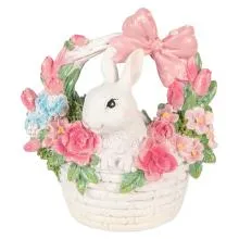 Dekorativní figurka králíka v košíku 15x9x16 cm