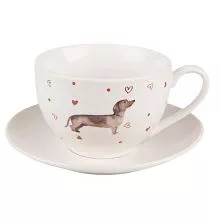 Porcelánový šálek s podšálkem DACHSHUND LOVE 12x9x6 cm / Ø 14x2 cm / 200 ml
